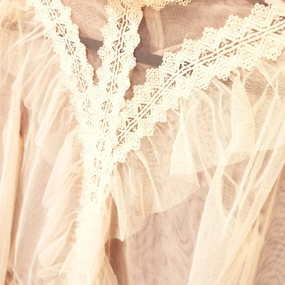 NEW: SHEER MOCK NECK RUFFLED BLOUSE - Picture 3 of 16